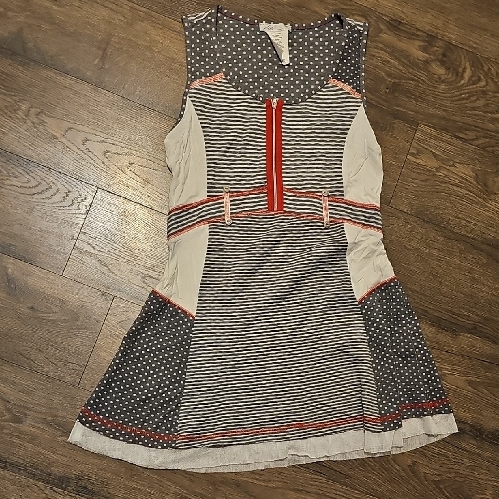 ZOE VINTAGE Striped Polka Dot Mini Dress Small Red Gray White Woman Sleeveless